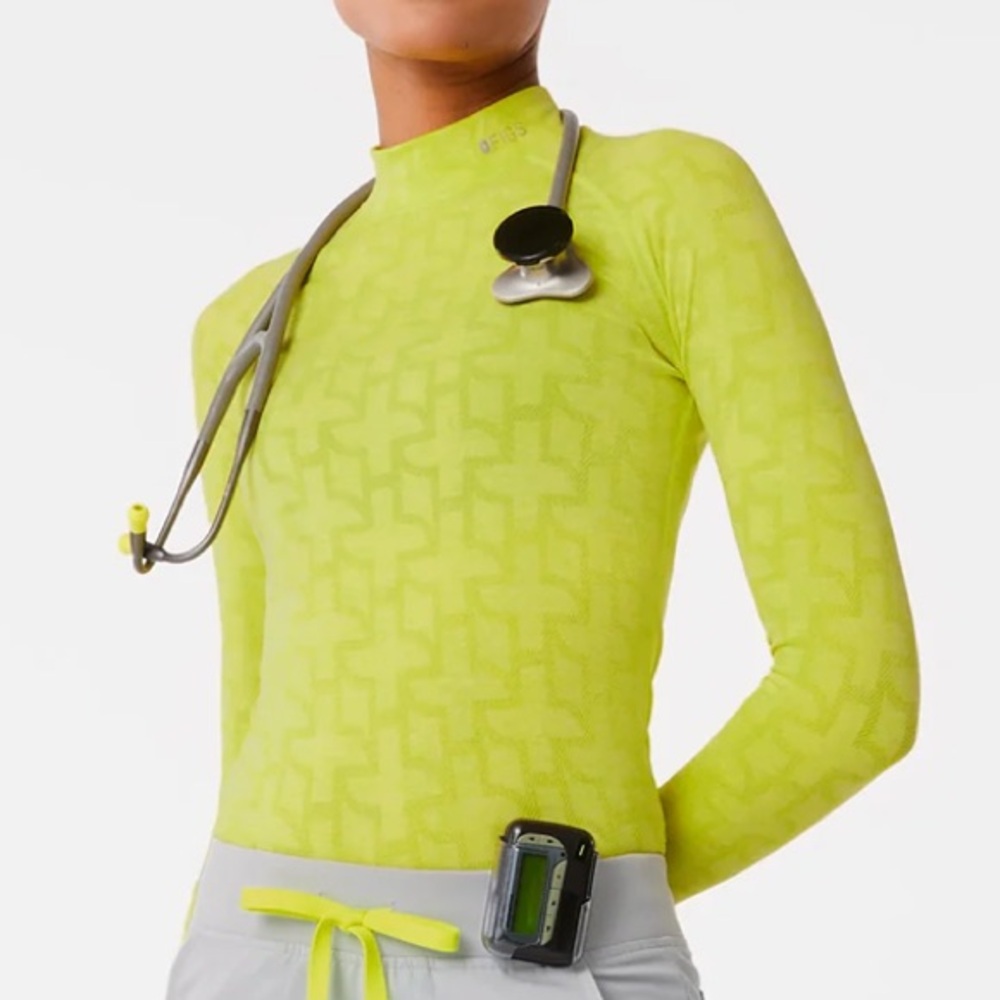 FIGS Neon Lime Long-Sleeve Mock Neck Top
